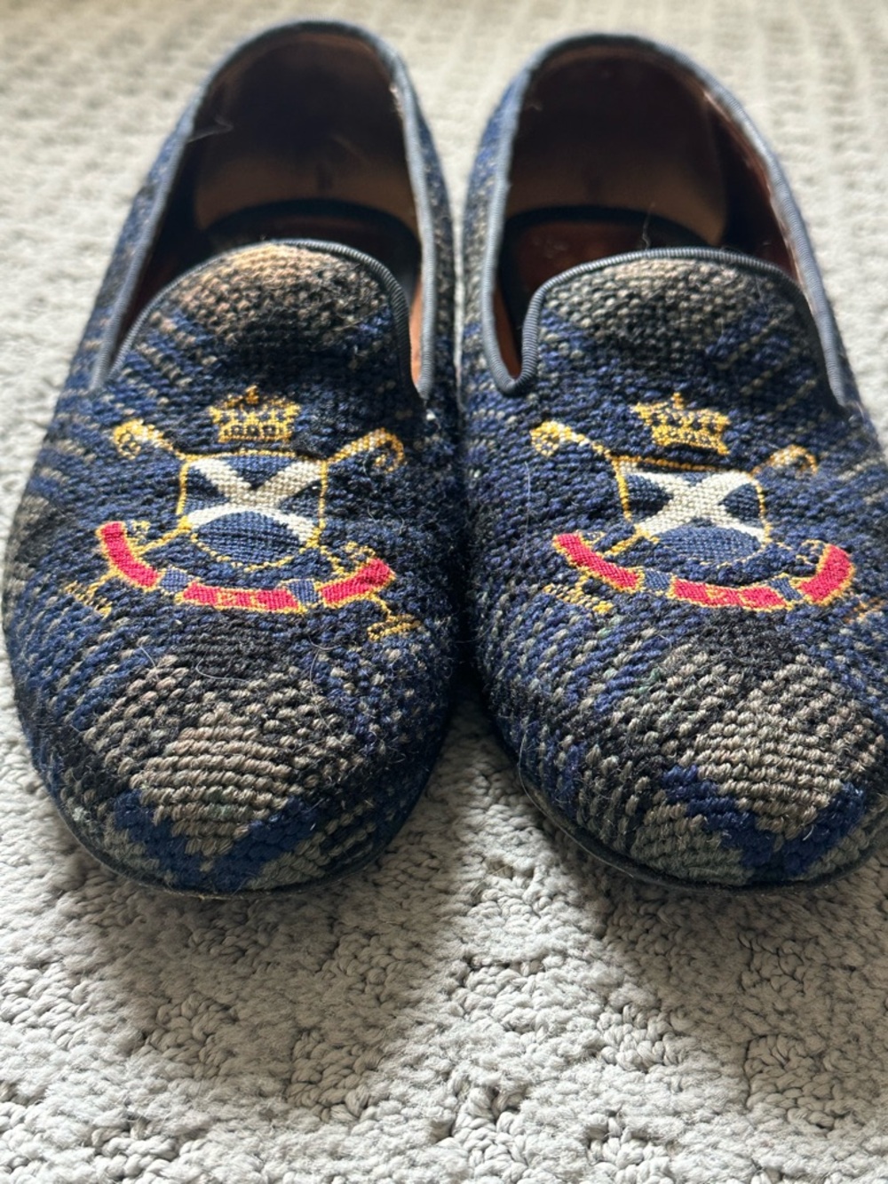 RALPH LAUREN Paxton Men's Navy Plaid Embroidered Crest Loafers